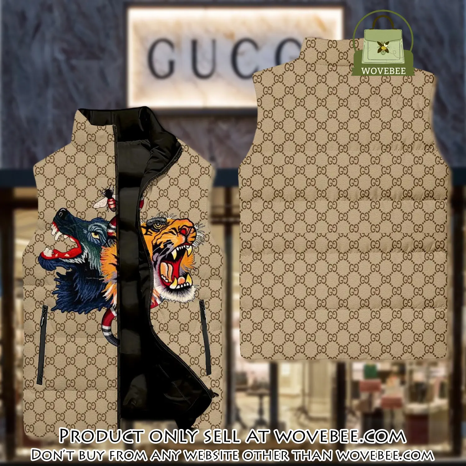 Gucci tiger & wolf luxury brand 3d sleeveless down jacket wvb1100293